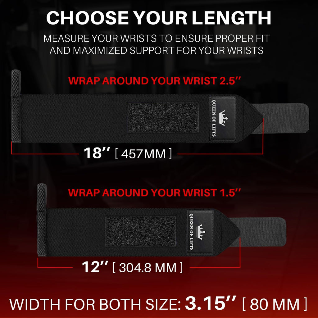 Heavy-Duty Weightlifting Wrist Wraps with Thumb Loop - 18" & 12" Sizes for Powerlifting, Strength Training, and Bodybuilding for Men and Women