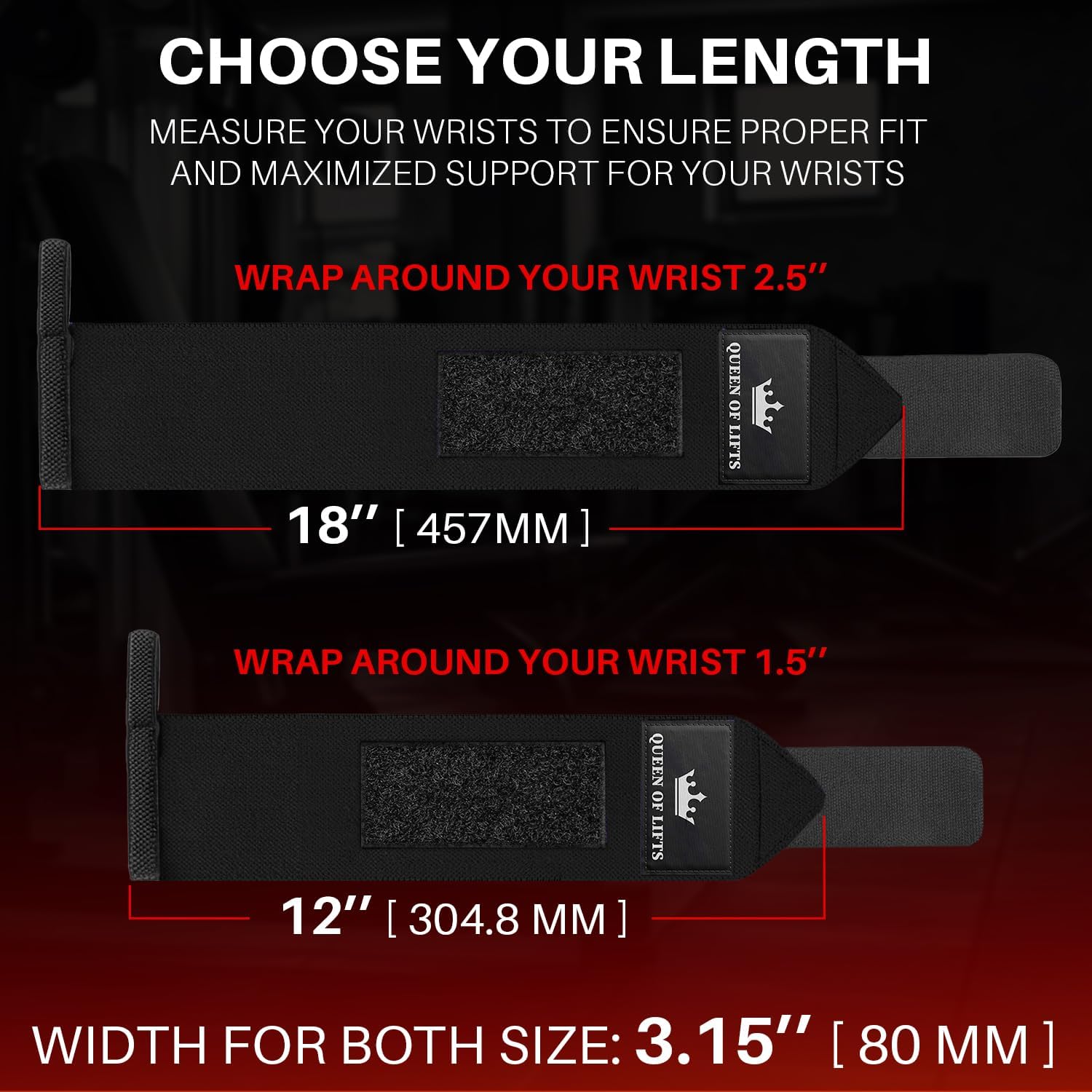 Heavy-Duty Weightlifting Wrist Wraps with Thumb Loop - 18" & 12" Sizes for Powerlifting, Strength Training, and Bodybuilding for Men and Women