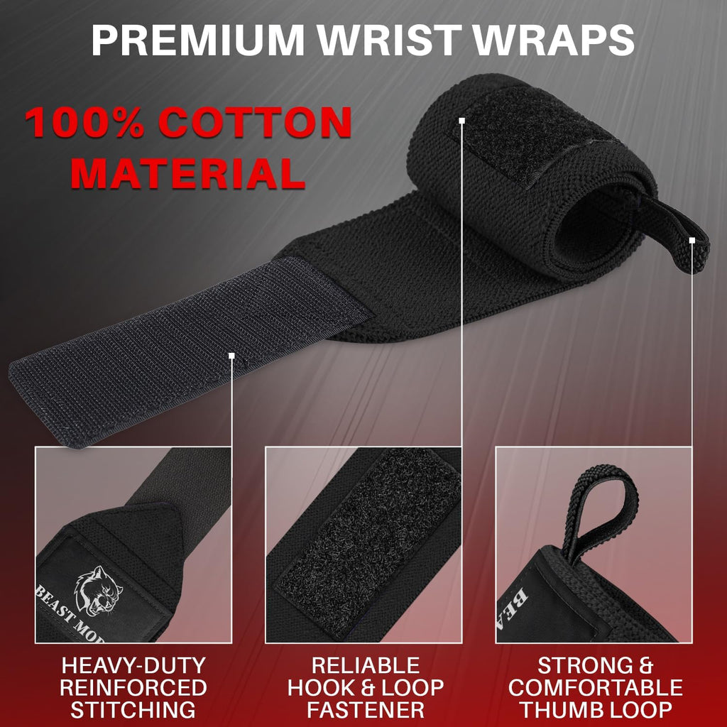 Heavy-Duty Weightlifting Wrist Wraps with Thumb Loop - 18" & 12" Sizes for Powerlifting, Strength Training, and Bodybuilding for Men and Women
