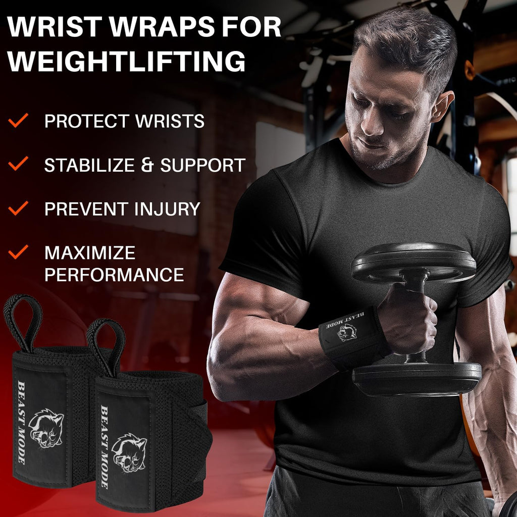 Heavy-Duty Weightlifting Wrist Wraps with Thumb Loop - 18" & 12" Sizes for Powerlifting, Strength Training, and Bodybuilding for Men and Women